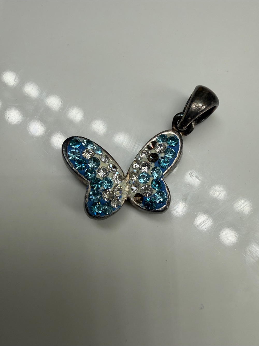 Sterling 925 Butterfly Pendant with Blue and Clear Crystals